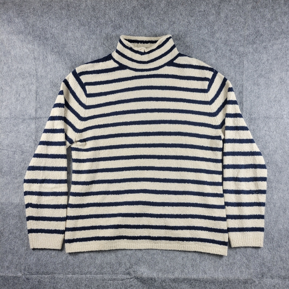 J.Crew Factory Cream Navy Striped Cozy Rollneck Pullover Sweater Women Sz Medium